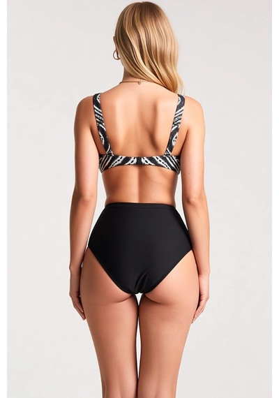 Benerly Kadın Bikini Takımı Balconette Kaplı Kolsuz Yüksek Bel Slip Etnik Çok Renkli