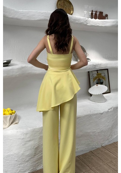 Duygudan Sarı Volanlı Bluz Ve Pantolon Takım - Sarı Çok Renkli