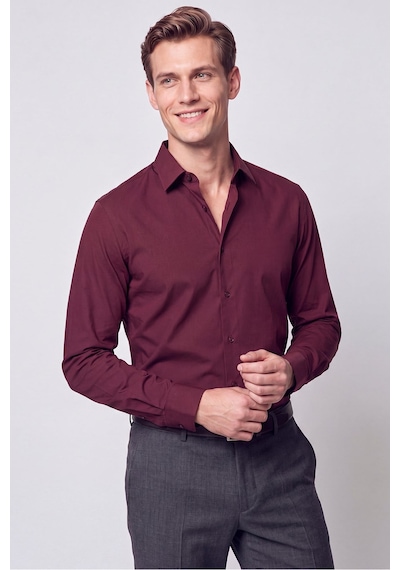 Slim Fit Pamuklu Bordo Gömlek G 1607