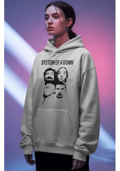 Sevbano System Of A Down Rock Metal Müzik Grubu Ön Baskılı Unisex Oversiz beyaz