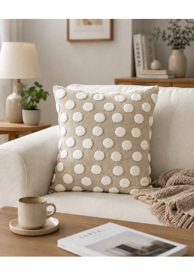 Bubble Punch Dekoratif Kırlent Kılıfı 43x43 Cm Dokulu Ponponlu Bohem Modern Koltuk Yastık Kılıfı Salon Oturma Odası Dekoru Bej