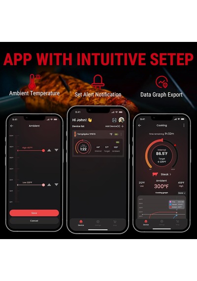 Thermopro Tp970 Tempspike Plus Tam Kablosuz Akıllı Et Termometresi, 182m Ultra Menzilli Bluetooth Barbekü Ve Fırın Isı Ölçer Turuncu Thermopro Tp970 Tempspike Plus Tam Kablosuz Akıllı Et Termometresi, 182m Ultra Menzilli Bluetooth Barbekü Ve Fırın Isı Ölçer Turuncu