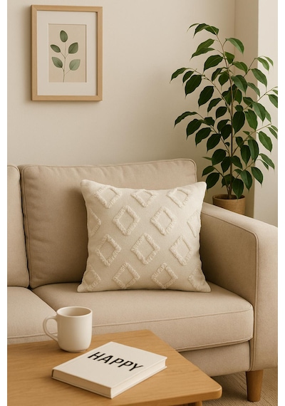 Kırlent Kılıfı 43x43 Cm Çift Taraflı, Fermuarlı, Lüks Şönil Kumaş Koltuk Örtüsü İle Uyumlu 1 Adet Krem