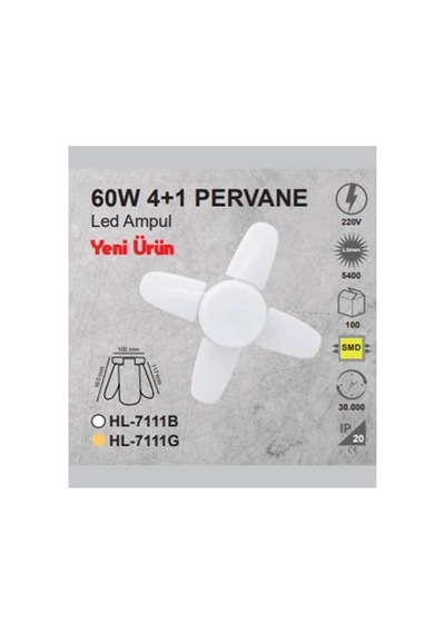4 Kanatlı Led Tavan Lambası, Katlanabilir, E27 Duy, Beyaz Diğer
