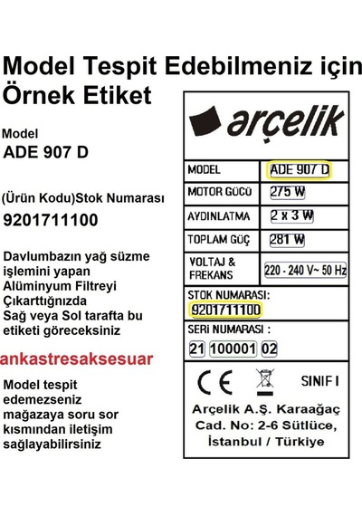 Ade 606 G Gri 8896161100 Davlumbaz Karbon Filtre 2li 1takım Bacasız Aspiratör Kömür Filtresi