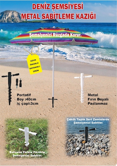 Deniz Plaj Şemsiyesi Metal Sabitleme Kazığı Beyaz