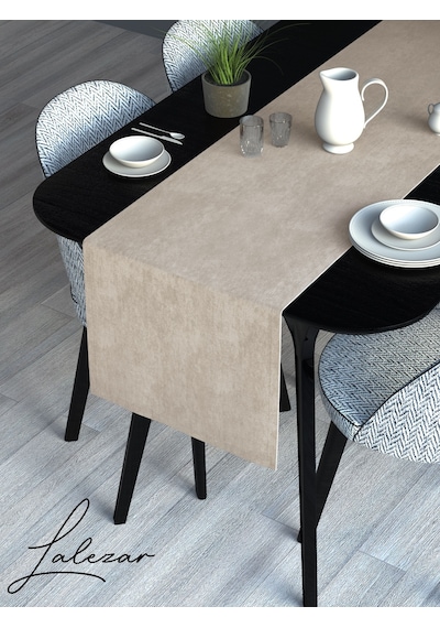 Kadife Efektli Açık Gri Rengi Aura Serisi Runner 40 X 140 Açık Gri