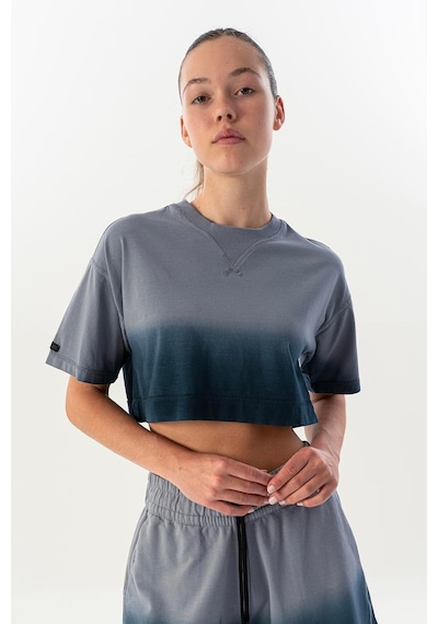 Maraton Comfort Kadın Bisiklet Yaka Gri Crop Top Gri