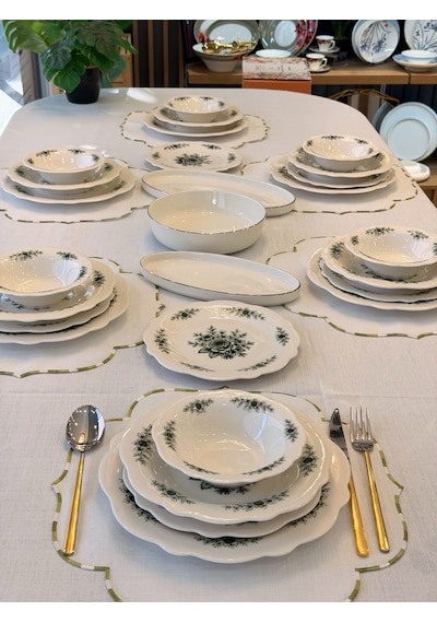 24 Parça 6 Kişilik Porselen Yemek Takımı Belmonte Green Mira-7229 Yeşil