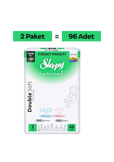 Sleepy Natural Double Soft Ultra Fırsat Paketi Bebek Bezi 2 Numara Mini 96 Adet