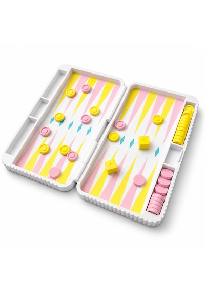 Mini Tavla Seti 17 X 14,5 Cm Taş Ve Zar Bölmeli Katlanabilir Seyahat Tavlası Taşınabilir Klasik Tavla Oyunu Pastel Sarı Pembe