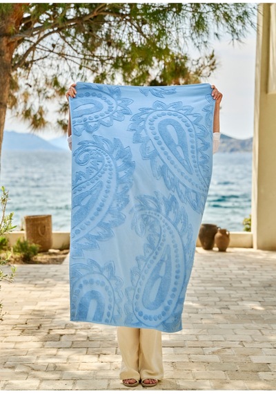 Bella Maison %100 Pamuk Paisley Jakarlı Plaj Havlusu Mavi 90x160 Cm Mavi