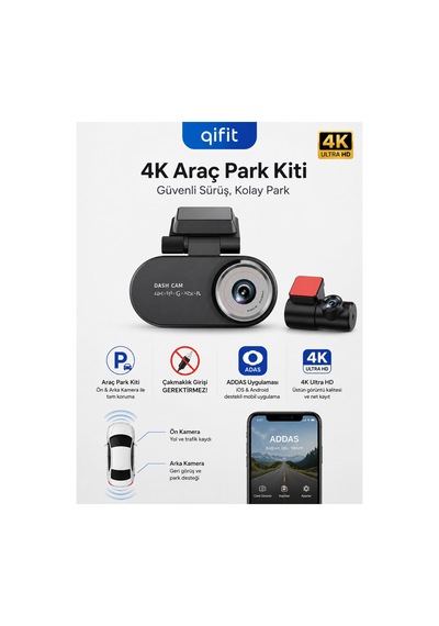 4k Araç Park Kiti Ön Arka Kamera Addas Mobil Uygulama Çakmaklık Gerektirmez