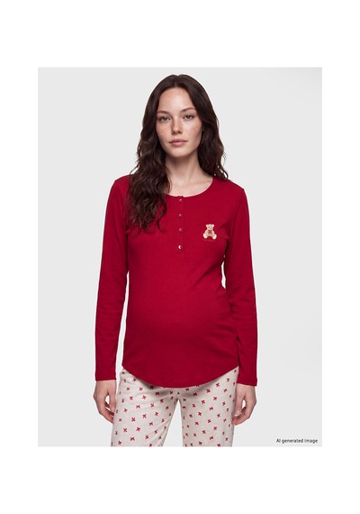 Lcw Dream Bej Bisiklet Yaka Baskılı Hamile Pijama Takımı
