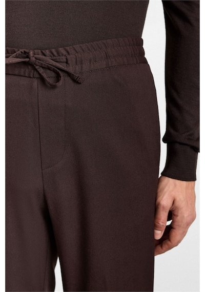 Süvari Koyu Kahve Slim Düz Twill Lastikli Jogger Pantolon Spn2020500028-kh9
