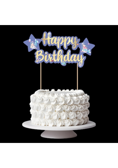 Deniz Kızı Temalı Happy Birthday Kaligrafi Pasta Üstü Süs Tüm Yaşlar