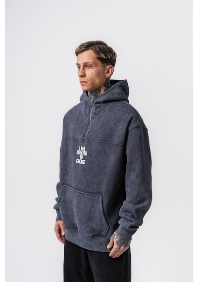 Respire Erkek Create Baskılı Kapüşonlu Oversize Hoodie Füme