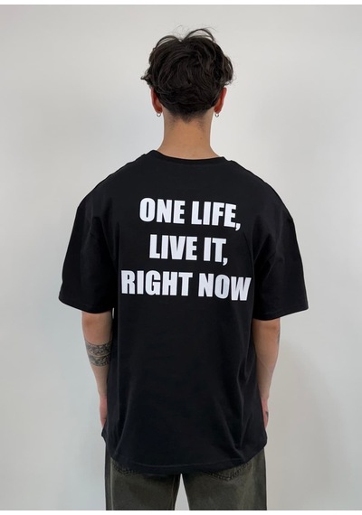 Zaee One Life Baskılı Oversize Tişört Siyah