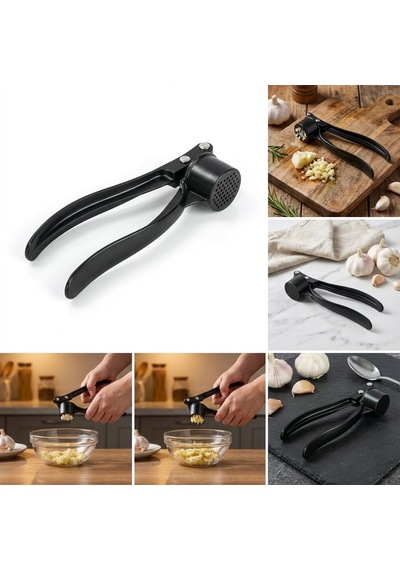 Paslanmaz Metal Döküm Sarımsak Ezici Ve Presi Ergonomik Saplı Profesyonel Sarımsak Kırıcı, Kolay Temizlenen Ağır Döküm Gövde 15.5 Cm, Mat Siyah Çok Renkli