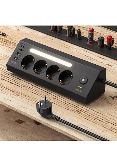 Led Işıklı 4 Lü Priz 2 Usb 2 Type-c Girişli Akım Korumalı Anahtarlı Masaüstü Priz 1 - 3 M