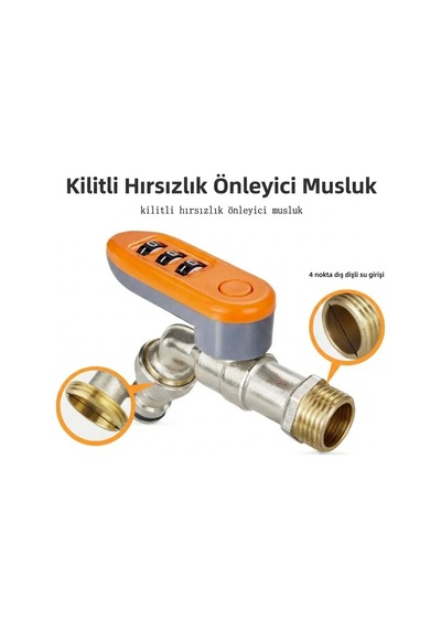 3 Haneli, Şifreli, Kilitli, Bahçe Musluğu, 1/2'', Dış Mekan, Su Vanası, Hortum Bağlantı Seti,