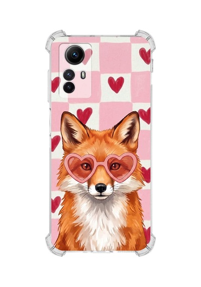 Printify Redmi Note 12s İle Uyumlu Pembe Pötikare Serisi Tatlı Kurnaz Tasarımlı Uv Baskılı Köşe Korumalı Antişok Kılıf Şeffaf