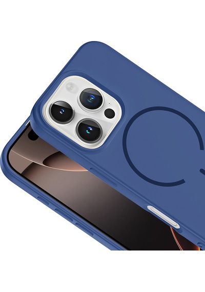 iPhone Uyumlu 16 Pro Max Kılıf Meta Lansman M-safe Kamera Korumalı İçi Kadife Yumuşak Renkli Süet Silikon Lacivert