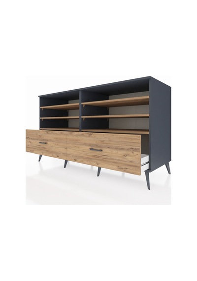 Kronos Konsol 6 Raflı 2 Çekmeceli 176x59x99 Antrasit-çam Antrasit-çam