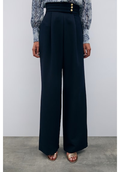 Sateen Bel Detaylı Pantolon - Lacivert