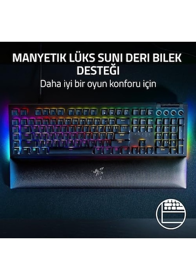 Razer Blackwidow V4 Yeşil Anahtar - Chroma Rgb Mekanik Oyun Klavyesi - Razer Snap Tap Tıklamalı Mekanik Anahtarlar, 6 Özel Makro Tuşu, Avuç İçi Dayanağı Tr Düzeni Siyah