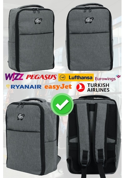 Jet Turtle Seyahat Sırt Çantası 40cm 40x25x15 Cm Pegasus, Wizz Air, Ryanair, El Valizi Koltuk Altı Valizi Gri