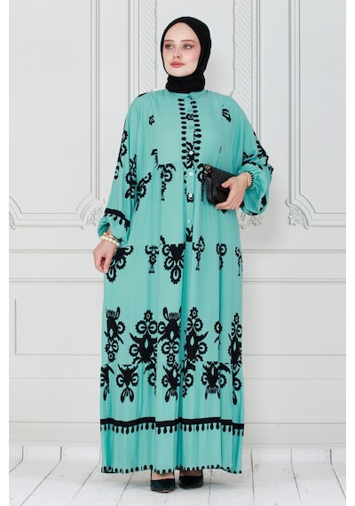 Sevitli Hakim Yaka Robalı Viscon Elbise-mint Yeşili-4047 - Mint Yeşili