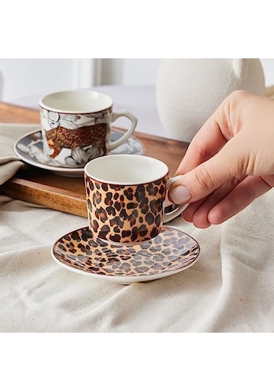 Tiger 2 Kişilik Kahve Fincan Takımı 80 Ml Açık Ahşap