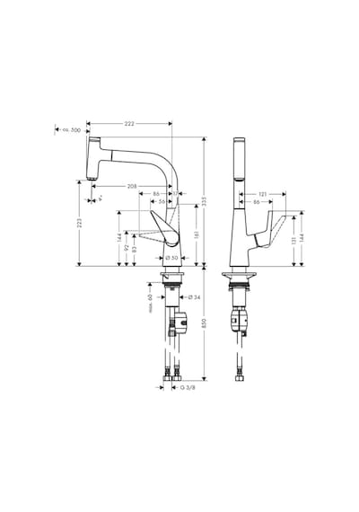 Hansgrohe Talis Select M51 Tek Kollu Eviye Bataryası 220, Çekilebilir Gaga, 1jet Krom krom