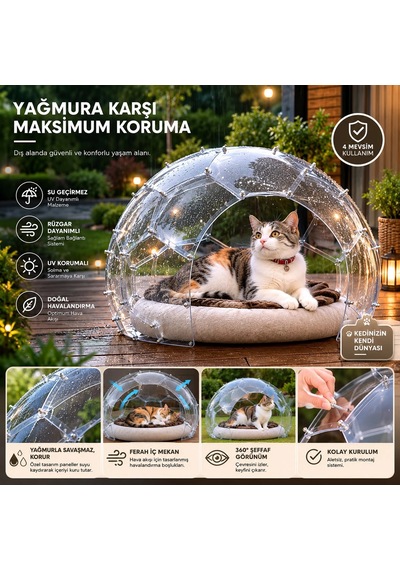 Bauwelt Dome Şeffaf Evcil Hayvan Evi - Kedi Ve Küçük Irk Köpekler İçin Demonte Yaşam Alanı