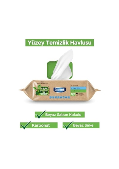 Deep Fresh Deepfresh İz Bırakmaz Yüzey Temizleme Havlusu, Beyaz Sabun Kokulu 100 Yaprak Açık Bej