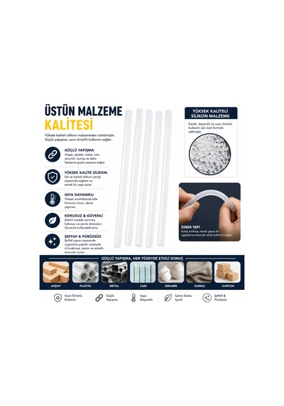 30 Cm 11 Mm Kalın Silikon Çubuğu 5'li Paket Şeffaf Sıcak Silikon Yapıştırıcı Çubuk Silikon Tabancası Uyumlu Güçlü Yapışma Hobi El Sanatları Ahşap Plastik Karton Kumaş İçin
