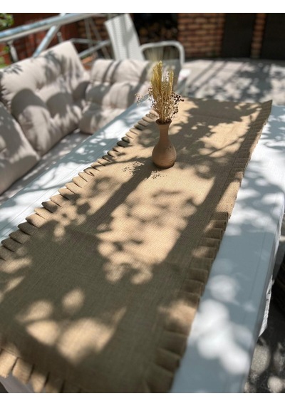 Diletto Hasır Fırfırlı Jüt Kumaş Bohem Runner Hasır