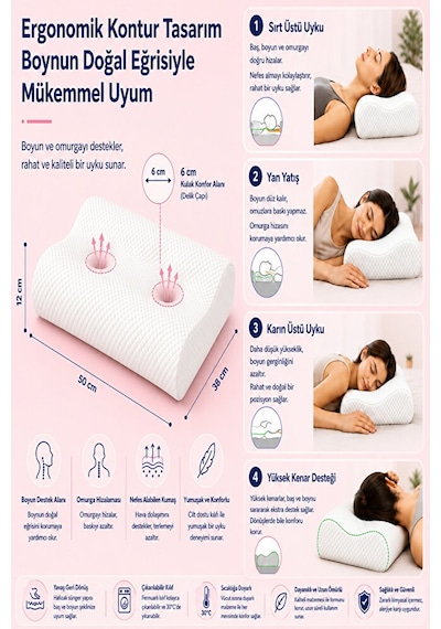 Soundsleep Kulak Dostu Uyku Yastığı Küpe Ve Kulaklık Kullananlar İçin Ergonomik Visco Yastık Beyaz