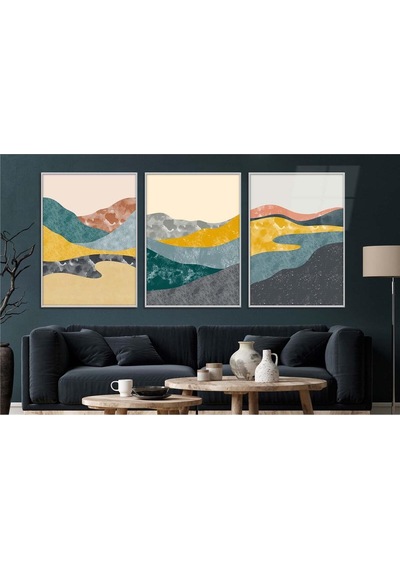 Alüminyum Çerçeveli Gerçek Cama Baskı Sanat Temalı 3'lü Set Cam Tablo 0025