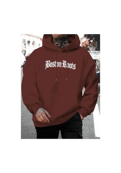 Medinenur Bost İn Boots Baskılı Kapüşonlu Cepli Sweatshirt Kahverengi