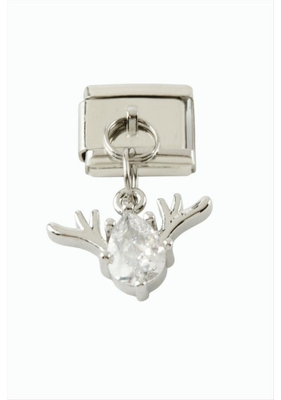 Geyik - 529 - Zirkon Taşlı Sallatılı Çelik Charm - - Novapazr - Gümüş Rengi