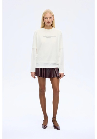 Quzu Tül Tişört Garnili Oversize Sweatshirt Ekru Ekru