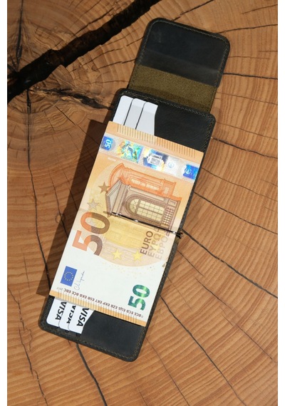 Lenax Leather Milano Hakiki Deri Cüzdan Kartlık Nakit Para Klipsli Bozuk Para Cepli Erkek Cüzdan Haki