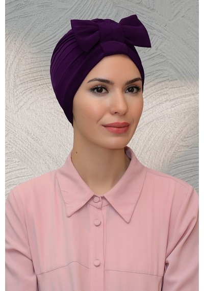 Hürrem Bone Mürdüm Pratik Hazır Geçmeli Tesettür Bone Sandy Kumaş Fiyonklu Bü (545490909) Mürdüm