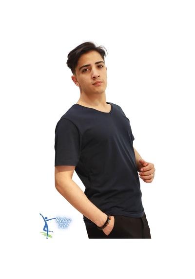 Sermoda Rahat Kesim V Yaka Pamuklu Penye T-shirt Lacivert