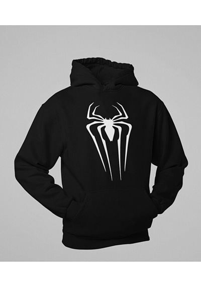 Sevbano Örümcek Adam Logo Baskılı Unisex Hoodie, Oversize Spider-man Hood Siyah