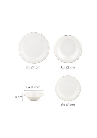 Porsima 4434 Gamze Altın Yaldızlı Yemek Takımı 24 Parça 6 Kişilik Yemek Seti Beyaz