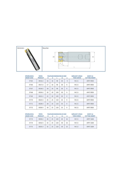 Mertsan Saplı Tarama Freze Kafası D025-3, 25x110 Mm Takım Ölçüsü, 3 Adet Apkt 0903 Kesici Uç Kullanır - 1 Adet