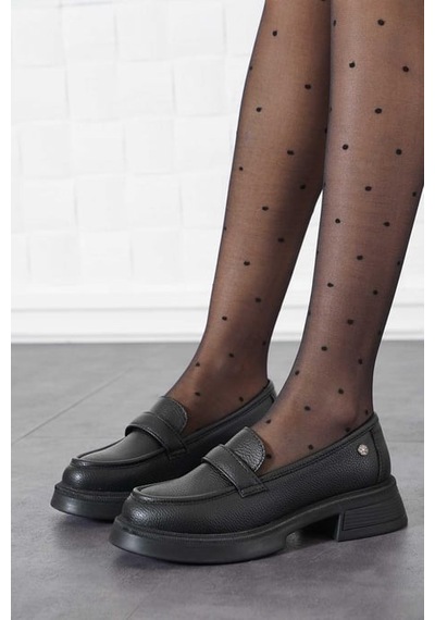 Myfit 1017 Kadın Poli Taban Loafer Casual Ayakkabı Siyah Siyah Nubuk